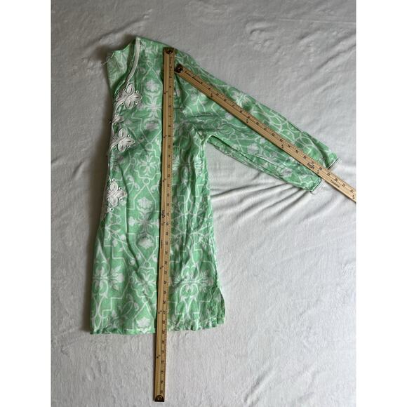 Women’s Embroidered Linen Tunic Size XL Green White California Beachy Resortcore - Picture 7 of 9